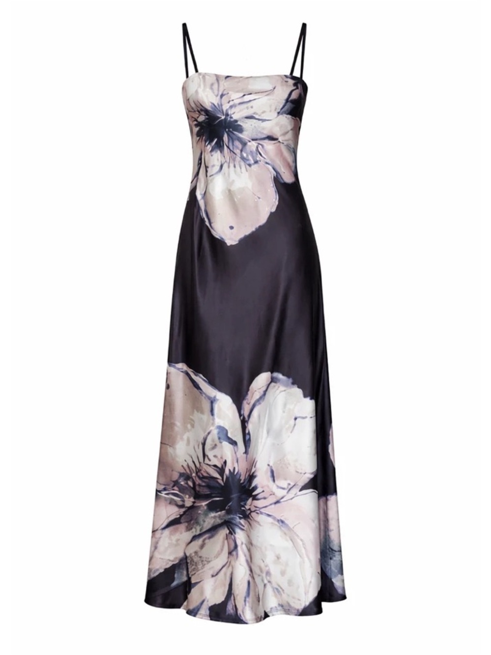 NWT Addison Satin Floral Sleeveless Maxi Dress in Midnight Blue, Small